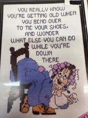 Getting Old Counted Cross Stitch Kit With Frame 14 Ct Aida Fabric